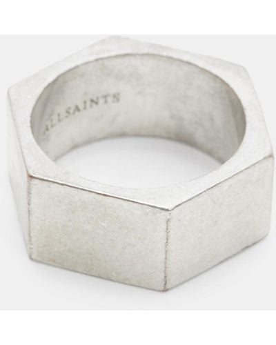 AllSaints Hex Sterling Silver Bolt Ring - White