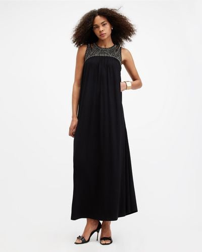 AllSaints Arizona Embellished Cut-out Maxi Dress - Black