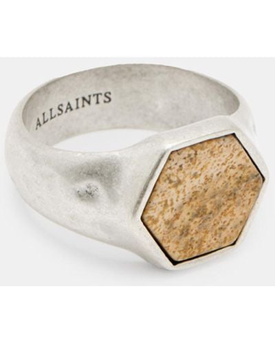 AllSaints Heli Sterling Silver Stone Hexagon Ring, - Natural