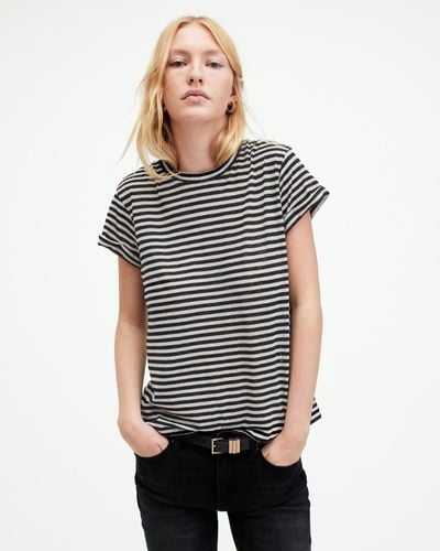 AllSaints Anna Crew Neck Striped T-shirt, - Black