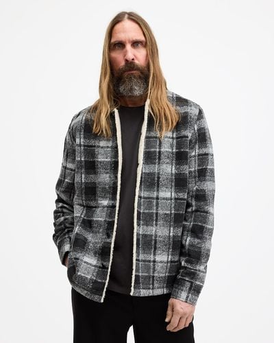 AllSaints Altamount Checked Relaxed Fit Jacket - Grey