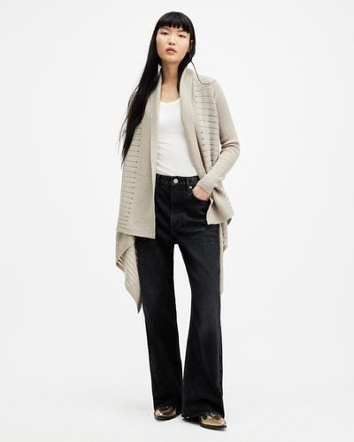 AllSaints Harley Waterfall Open Front Cardigan - White