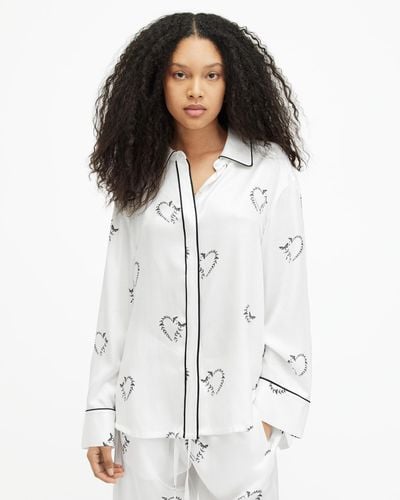 AllSaints Sofi Silk Blend Escalera Pyjama Shirt, - White