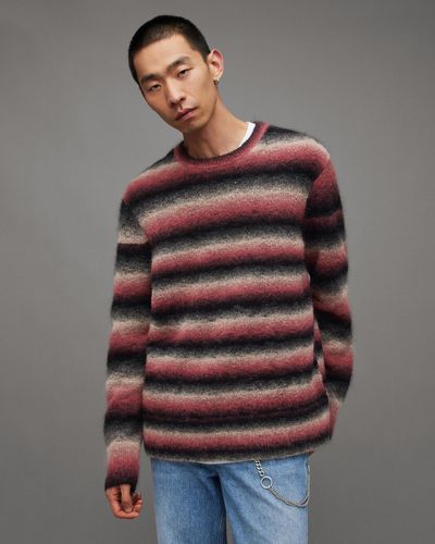 AllSaints Aurora Fluffy Striped Relaxed Fit Sweater - Gray