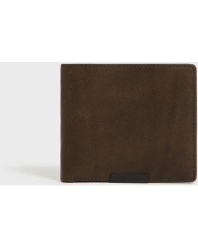 AllSaints Men's Leather Classic Attain Bi-fold Wallet With Ten Card Slots Green - Brown