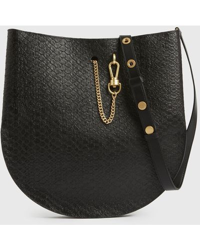 AllSaints Leather Beaumont Python Hobo Bag - Black