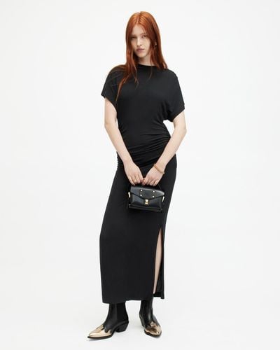 AllSaints Natalie Slim Fit Gathered Midi Dress - Black