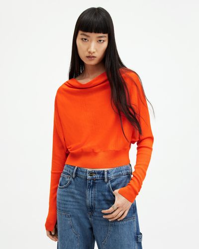AllSaints Ridley Cropped Merino Wool Sweater - Orange