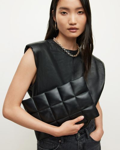 AllSaints Bettina Leather Quilted Clutch Bag - Black