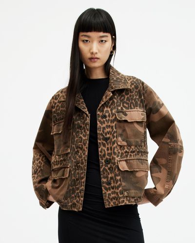 AllSaints Finch Leopard Camouflage Print Jacket - Brown