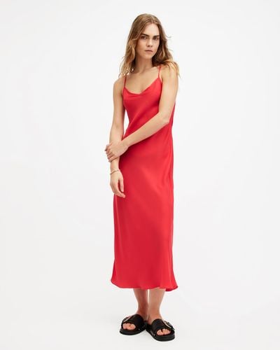 AllSaints Bryony V-neck Midi Slip Dress, - Red
