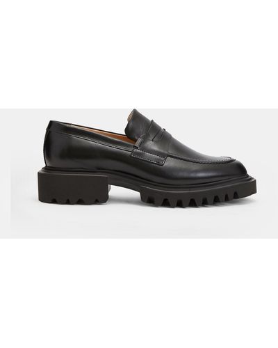AllSaints Lola Leather Slip On Loafers - Black