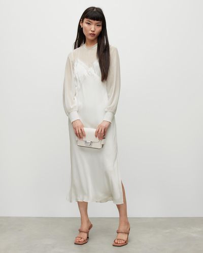 AllSaints Bailey Silk Blend Sheer Midi Dress - White