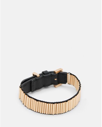 AllSaints Darcy Gold Tone Beaded Leather Bracelet - Multicolour