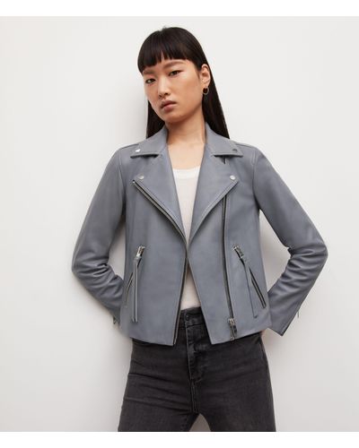 AllSaints Women's Leather Slim Fit Dalby Biker Jacket - Grey