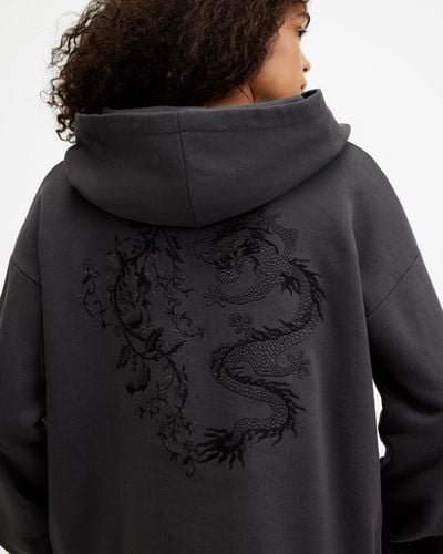 AllSaints Auru Rihan Dragon Embroidered Hoodie - Black