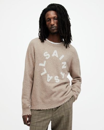AllSaints Tiago Circular Logo Relaxed Sweater - Natural