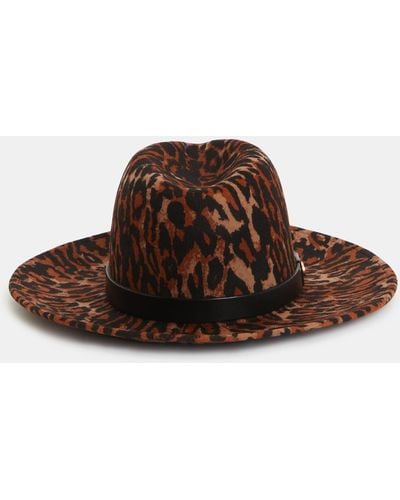 AllSaints Annie Leopard Print Wool Fedora Hat - Brown