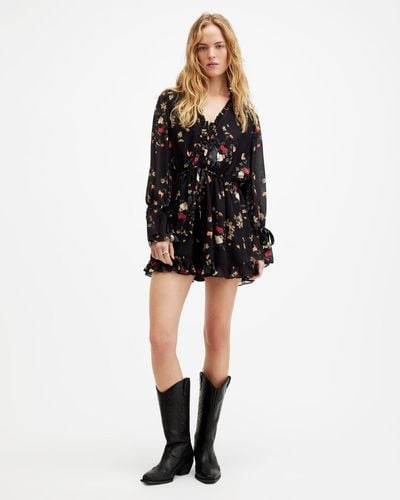 AllSaints Daria Floral Print Relaxed Fit Playsuit, - Black