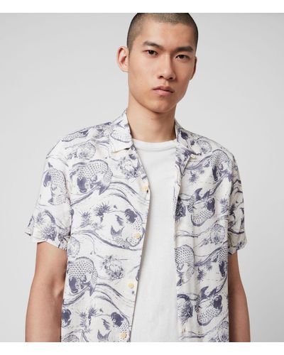 AllSaints Men's Japanese Print Lightweight Koi Shirt - Grey