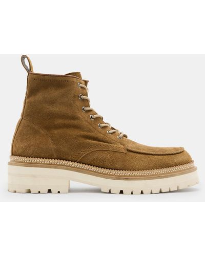 AllSaints Castle Suede Lace Up Boots - Natural