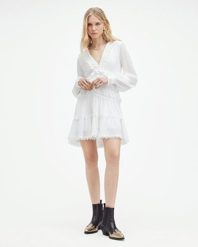 AllSaints Zora Ruffle Mini Dress, - White