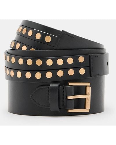 AllSaints Leonie Wide Studded Leather Belt, - Black
