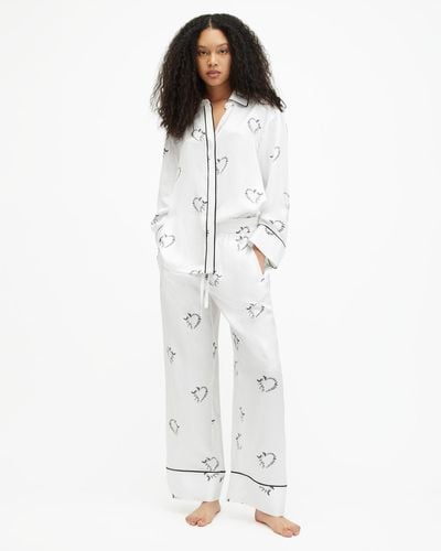 AllSaints Sofi Silk Blend Escalera Pyjama Trousers - White
