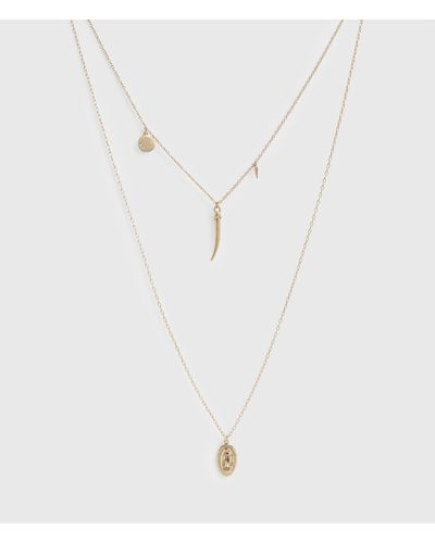 AllSaints Horn Gold-tone Saint Pendant Necklace - Metallic
