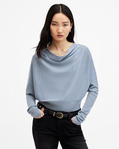 AllSaints Ridley Cropped Merino Wool Sweater, - Grey