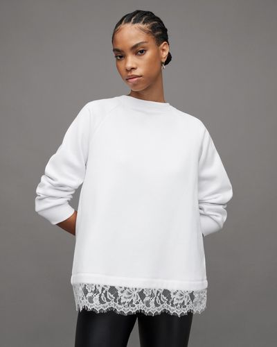 AllSaints Lee Relaxed Pleated Lace Trim Sweatshirt - Grey