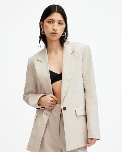 AllSaints Whitney Linen Blend Relaxed Fit Blazer - Natural