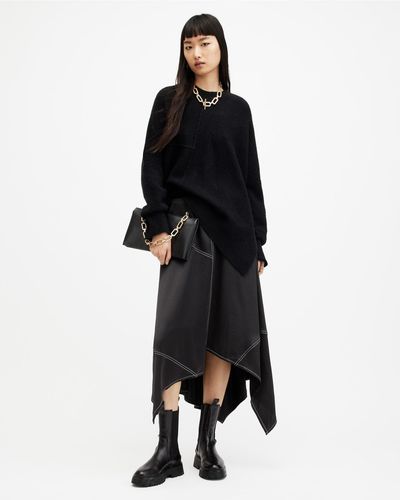 AllSaints Agnes Paneled Asymmetric Maxi Skirt, - Black