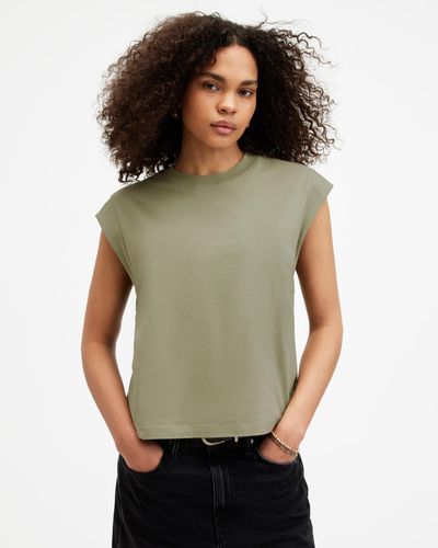AllSaints Esme Crew Neck Faced Shoulder T-shirt, - Green
