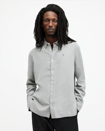 AllSaints Laguna Linen Blend Shirt, - Grey