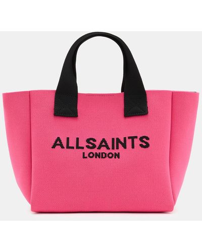 AllSaints Izzy Logo Print Knitted Mini Tote Bag - Pink