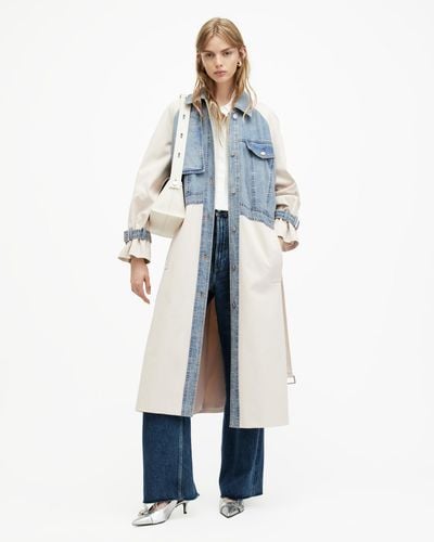 AllSaints Dayly Denim Panelled Relaxed Trench Coat - Blue