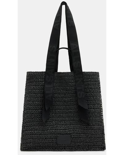 AllSaints Lullah Spacious Straw Tote Bag, - Black