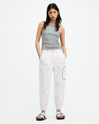AllSaints Florence Slim Elasticated Cargo Trousers - White