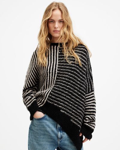 AllSaints Selina Asymmetric Striped Sweater - Grey