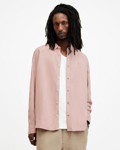 AllSaints Laguna Linen Blend Relaxed Fit Shirt - Pink