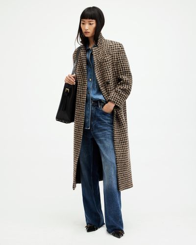 AllSaints James Wool Blend Checked Maxi Coat, - Blue