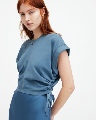 AllSaints Mira Cropped Side Drawcord T-shirt - Blue