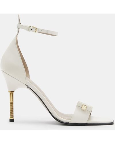 AllSaints Betty Square Toe Leather Heeled Sandals - White