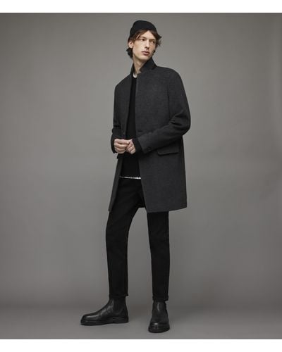 AllSaints Manor Slim Fit Wool Coat - Grey