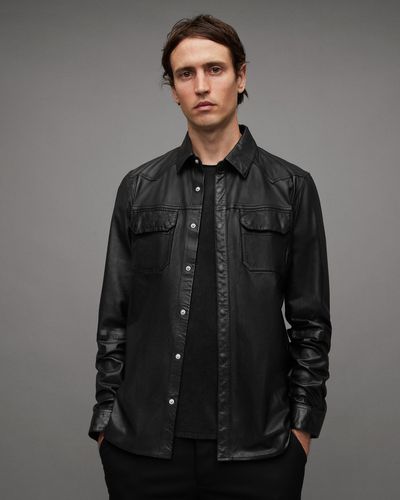 AllSaints Ivan Western Leather Shirt, - Grey