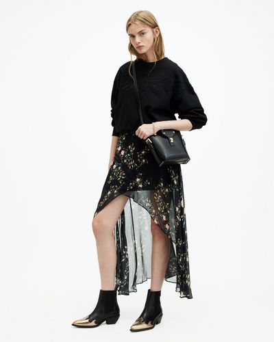 AllSaints Slvina Oto Floral Asymmetric Maxi Skirt - Black