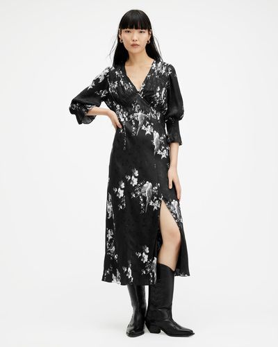 AllSaints Hannah Iona Floral-print Woven Midi Dress - Black