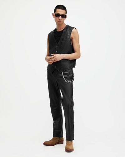 AllSaints Tempo Heavily Washed Leather Waistcoat - White