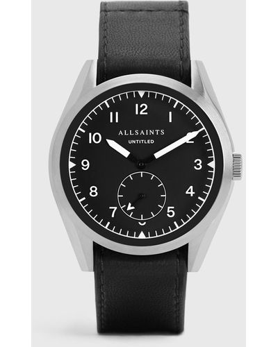 AllSaints Untitled Iii Stainless Steel Leather Watch, - Black
